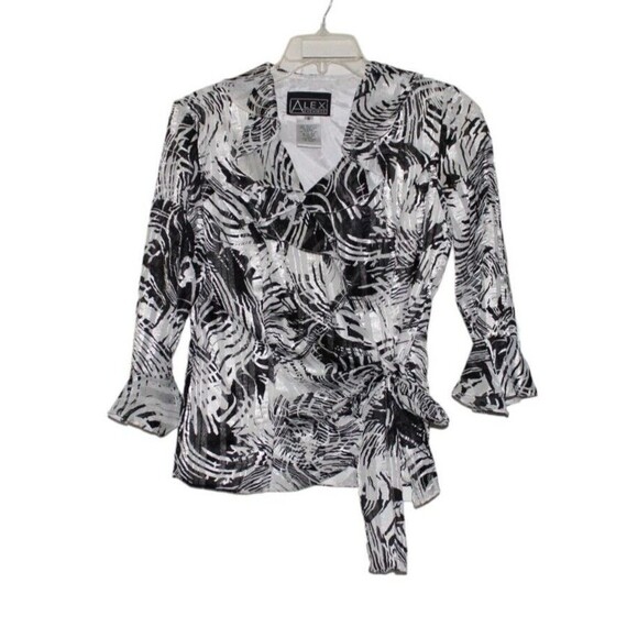 Alex Evenings Womens Jacket Top Blouse Black White 3/4 Bell Sleeves Size s - Picture 1 of 4